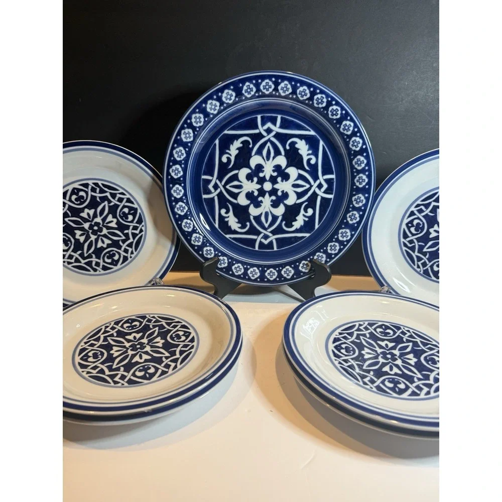 Home Catalina Blue White Porcelain Plates Set of 7 Mediterranean Tile 9